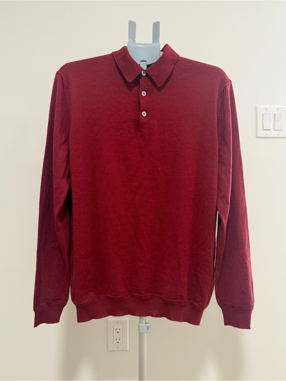 Ermenegildo Zegna Wool Cashmere Long Sleeve Polo Burgundy Size 52 Made in Italy